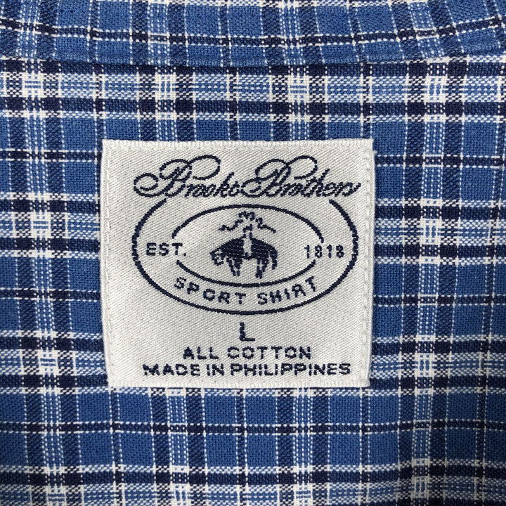 Brooks Brothers Long Sleeve Button-Down Check Shirt, Men's Size L cotton blue type Vintage Second Hand