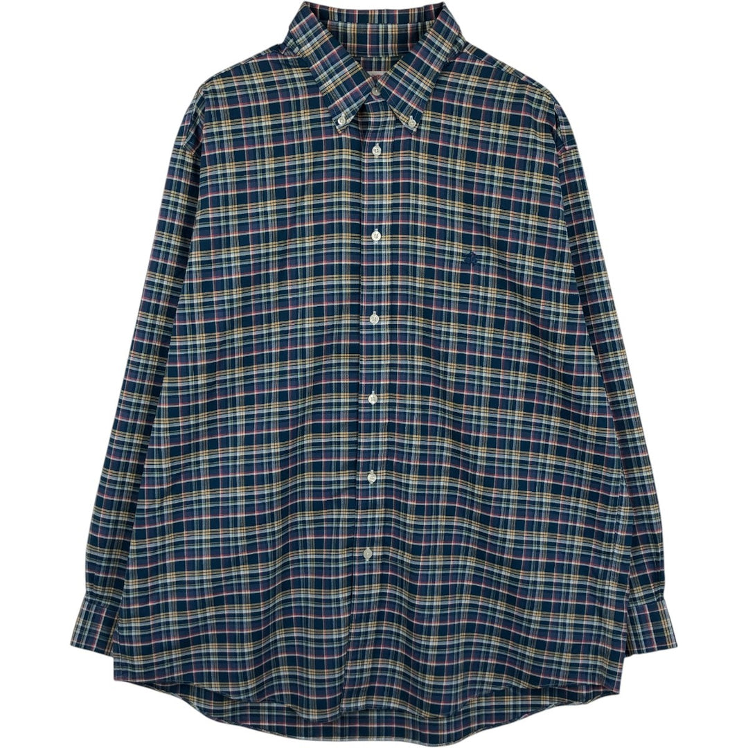 Brooks Brothers Est.1818 MADISON Long Sleeve Button-Down Check Shirt, Men's XL Supima Cotton navy blue type Vintage Second Hand