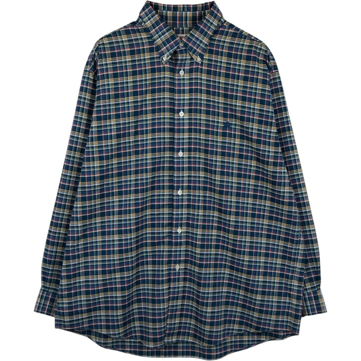 Brooks Brothers Est.1818 MADISON Long Sleeve Button-Down Check Shirt, Men's XL Supima Cotton navy blue type Vintage Second Hand