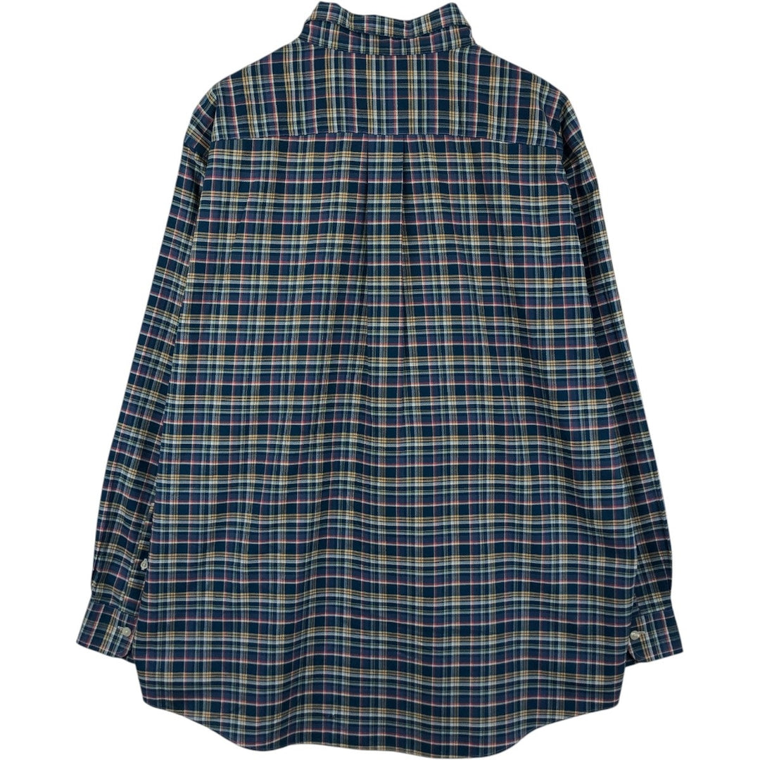 Brooks Brothers Est.1818 MADISON Long Sleeve Button-Down Check Shirt, Men's XL Supima Cotton navy blue type Vintage Second Hand