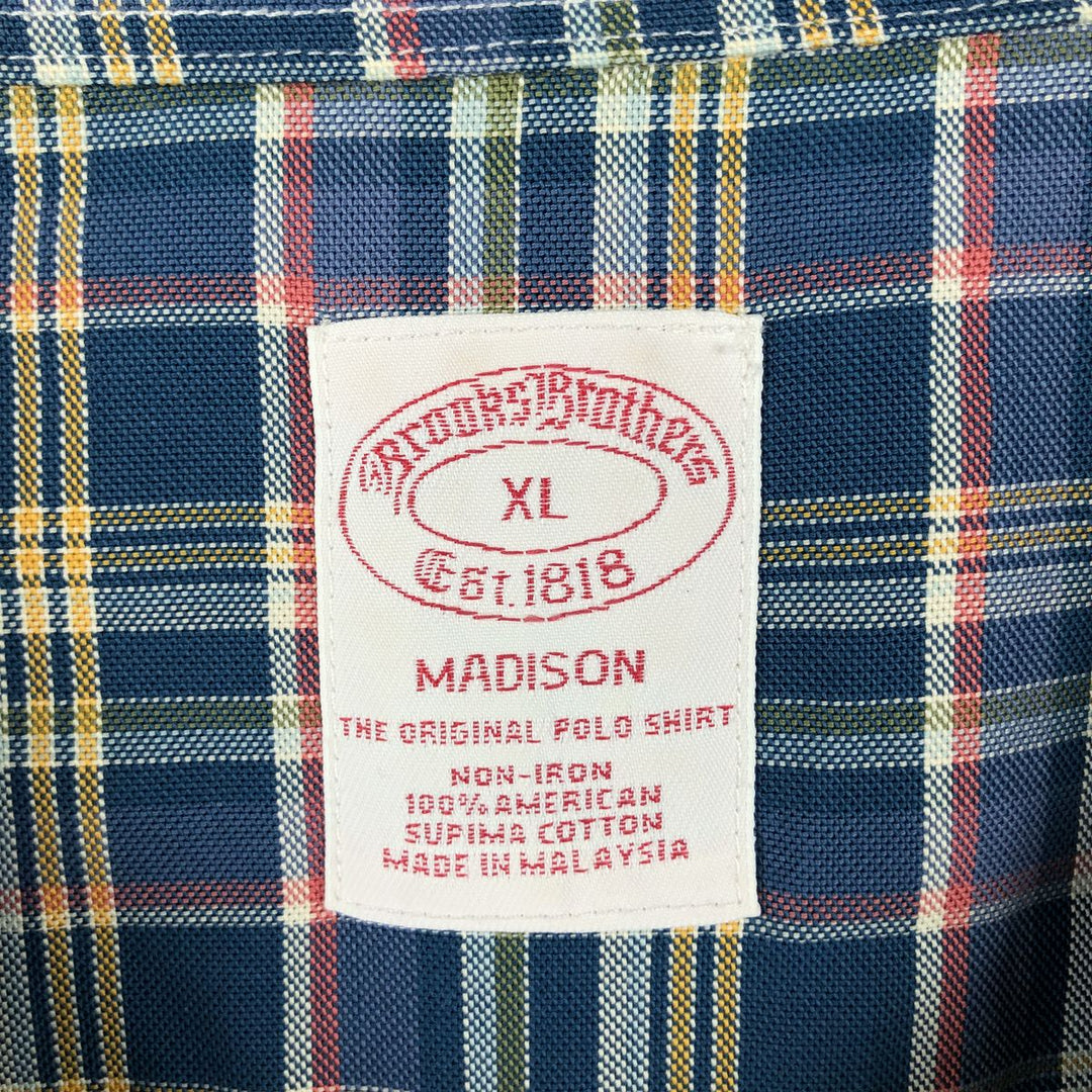 Brooks Brothers Est.1818 MADISON Long Sleeve Button-Down Check Shirt, Men's XL Supima Cotton navy blue type Vintage Second Hand