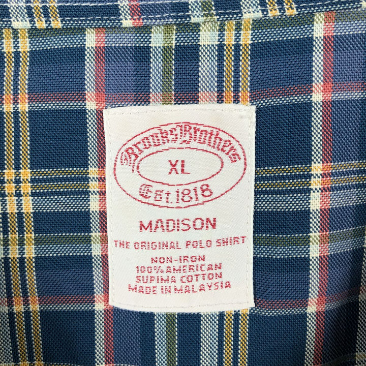 Brooks Brothers Est.1818 MADISON Long Sleeve Button-Down Check Shirt, Men's XL Supima Cotton navy blue type Vintage Second Hand