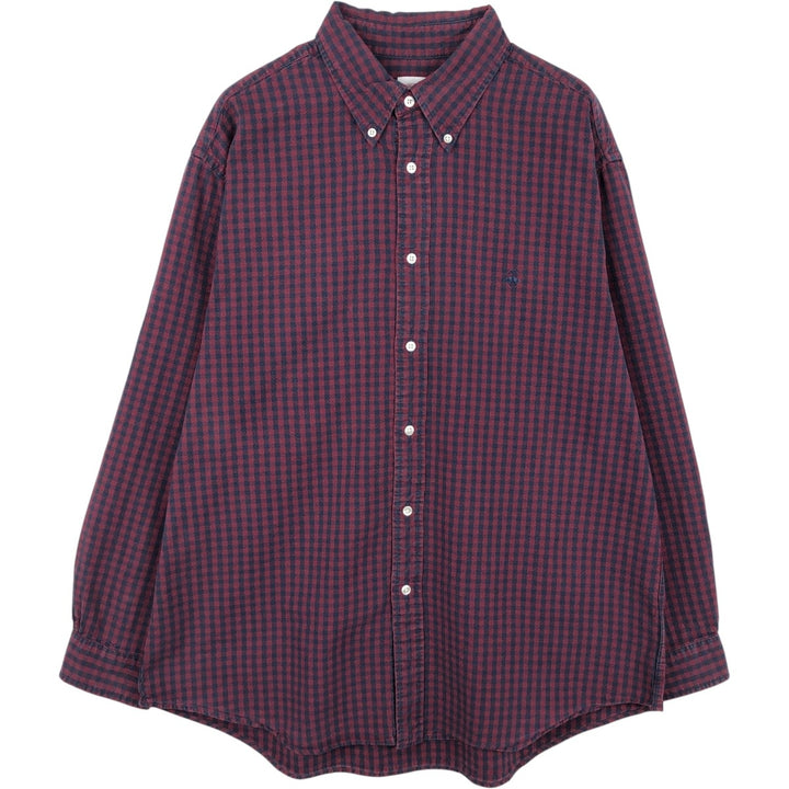 Brooks Brothers Est.1818 Madison Gingham Check Long-Sleeve Button-Down Check Shirt, Men's Size XL (approx.) cotton burgundy type Vintage Second Hand