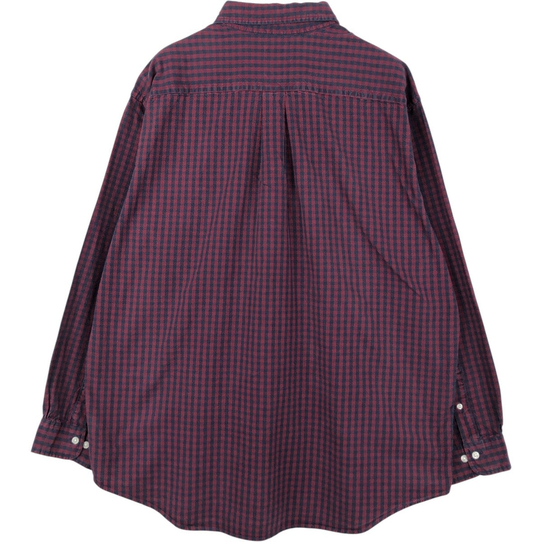 Brooks Brothers Est.1818 Madison Gingham Check Long-Sleeve Button-Down Check Shirt, Men's Size XL (approx.) cotton burgundy type Vintage Second Hand