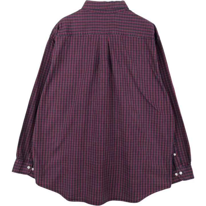 Brooks Brothers Est.1818 Madison Gingham Check Long-Sleeve Button-Down Check Shirt, Men's Size XL (approx.) cotton burgundy type Vintage Second Hand
