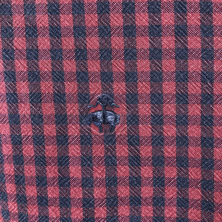 Brooks Brothers Est.1818 Madison Gingham Check Long-Sleeve Button-Down Check Shirt, Men's Size XL (approx.) cotton burgundy type Vintage Second Hand