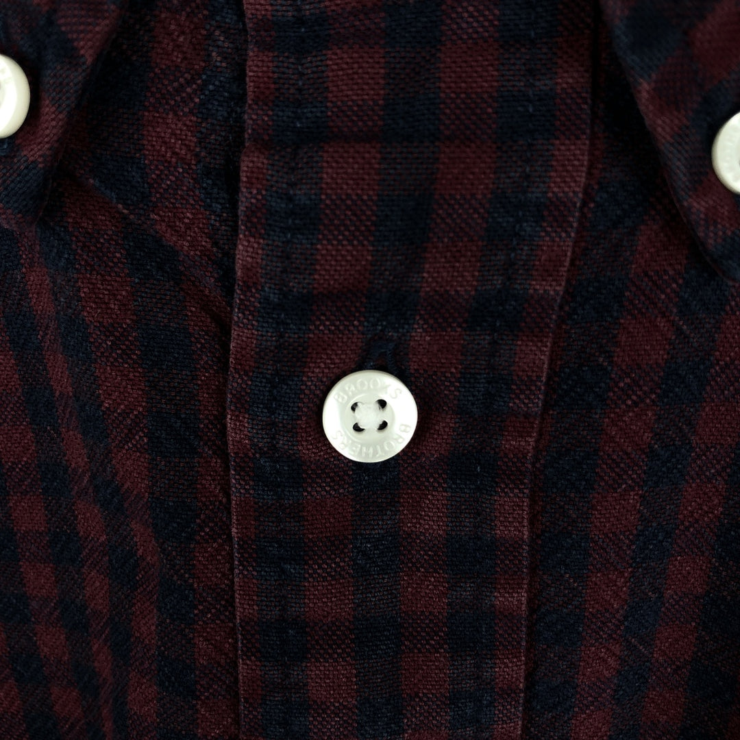 Brooks Brothers Est.1818 Madison Gingham Check Long-Sleeve Button-Down Check Shirt, Men's Size XL (approx.) cotton burgundy type Vintage Second Hand