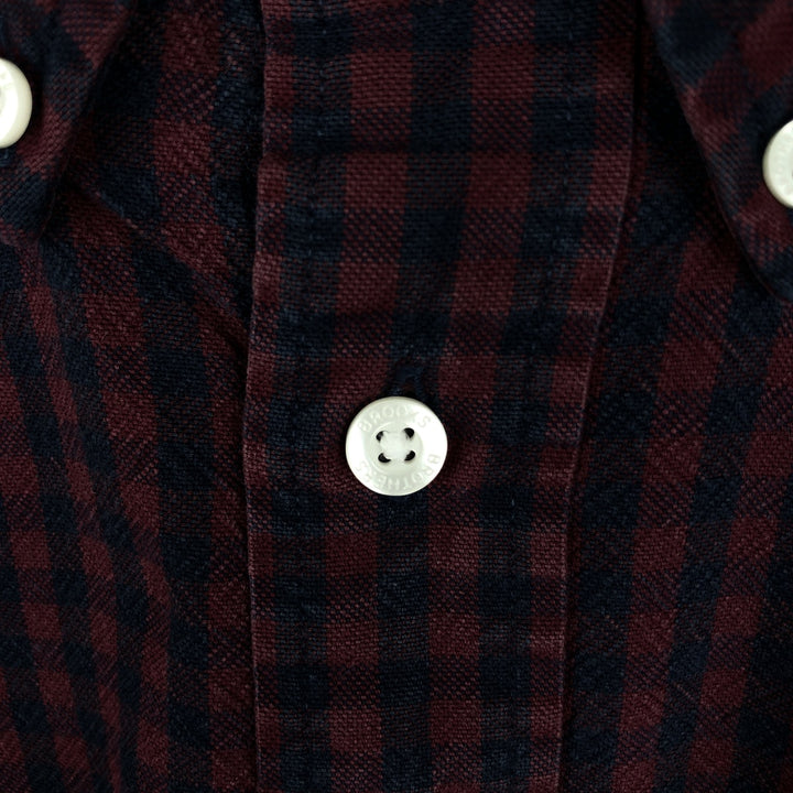Brooks Brothers Est.1818 Madison Gingham Check Long-Sleeve Button-Down Check Shirt, Men's Size XL (approx.) cotton burgundy type Vintage Second Hand