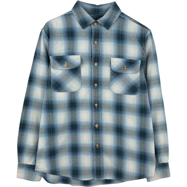 Pendleton Check Pattern Ombre Check Long-Sleeve Cotton Check Shirt, Men's Size M (approx.) cotton Purple type blue-purple Vintage Second Hand