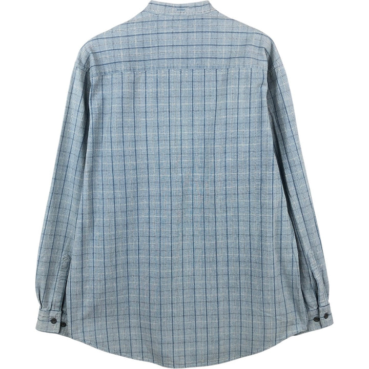 90s-00'S Calvin Klein Jeans Stand Collar Long Sleeve Cotton Check Shirt Men's Size L (approx.) Vintage cotton Blue type light blue Vintage Second Hand