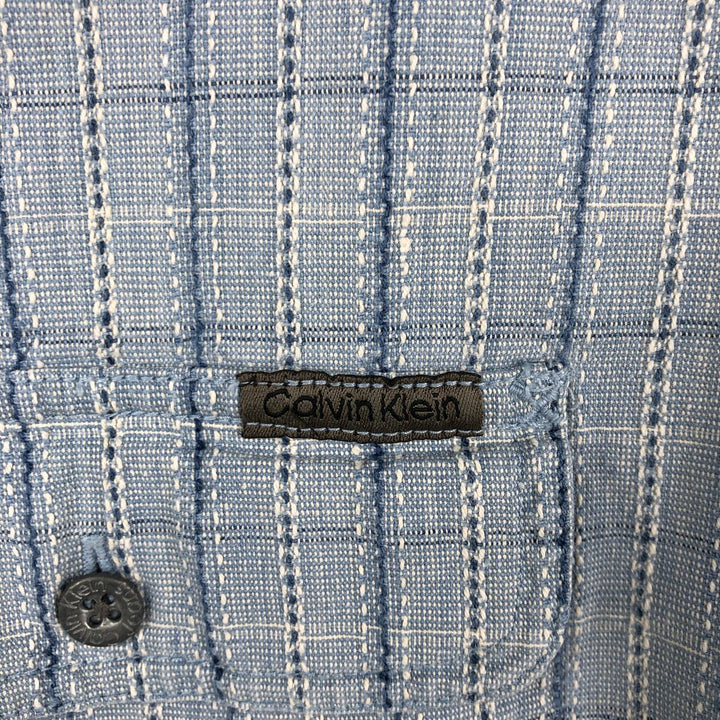 90s-00'S Calvin Klein Jeans Stand Collar Long Sleeve Cotton Check Shirt Men's Size L (approx.) Vintage cotton Blue type light blue Vintage Second Hand