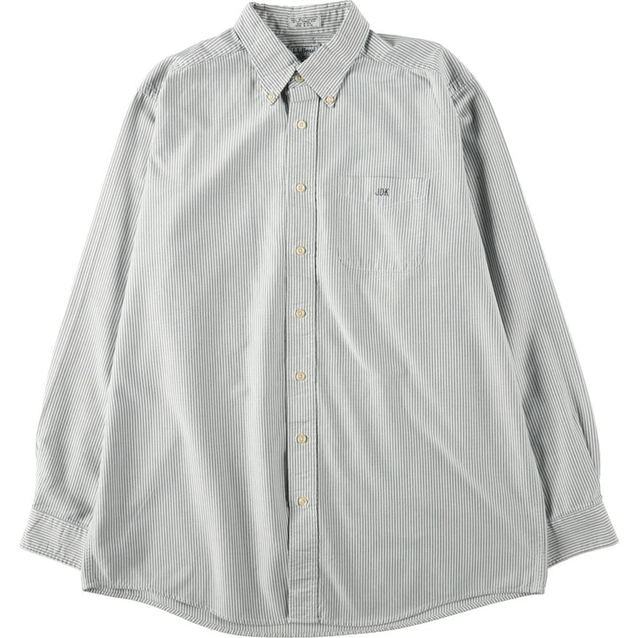 90s-00'S LLBean Long-Sleeve Button-Down Striped Shirt, Men's Size L (approx.), Vintage cotton dark green Vintage Second Hand