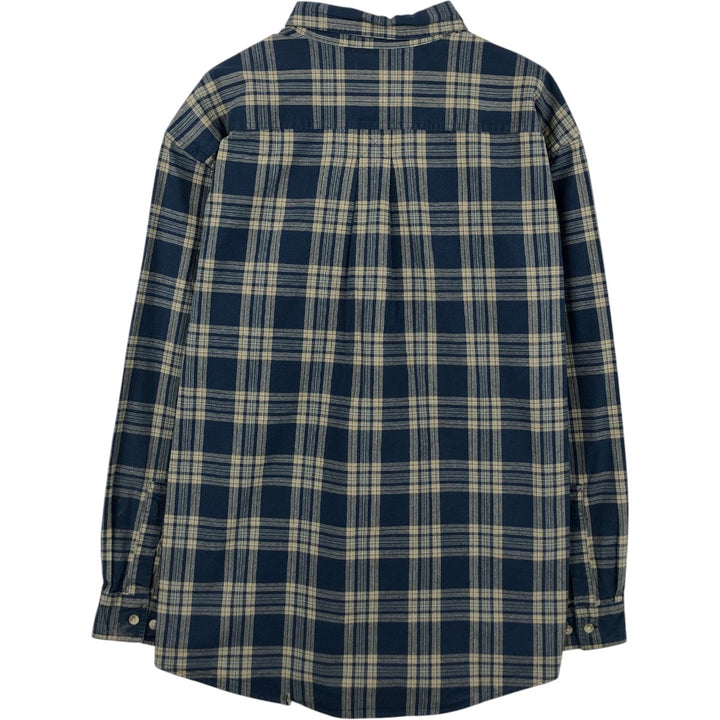 90s-00'S L.L.Bean TRADITIONAI FIT Long-Sleeve Cotton Check Shirt, Men's Size XL (Equivalent), Vintage cotton navy blue type Vintage Second Hand