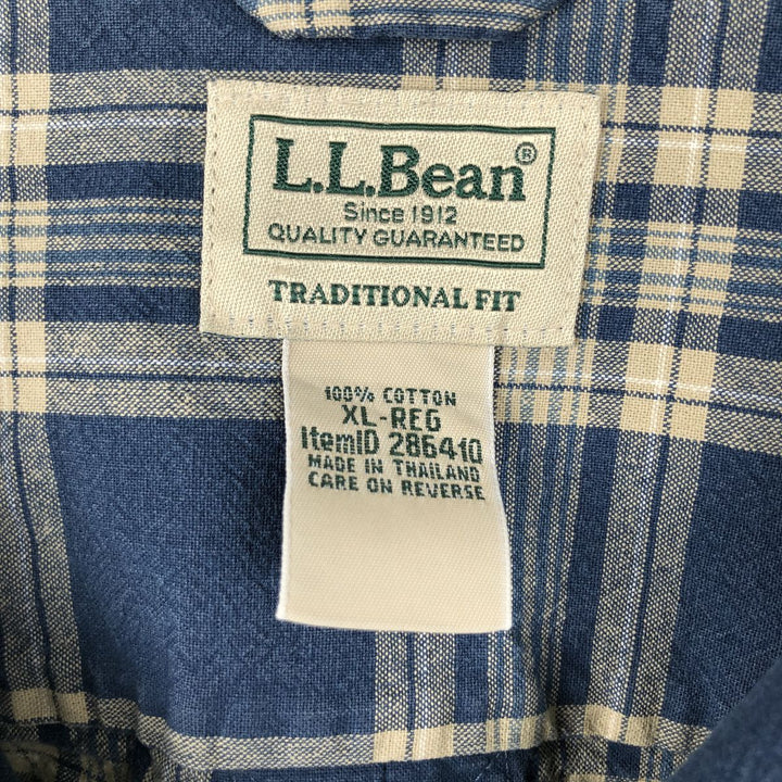90s-00'S L.L.Bean TRADITIONAI FIT Long-Sleeve Cotton Check Shirt, Men's Size XL (Equivalent), Vintage cotton navy blue type Vintage Second Hand