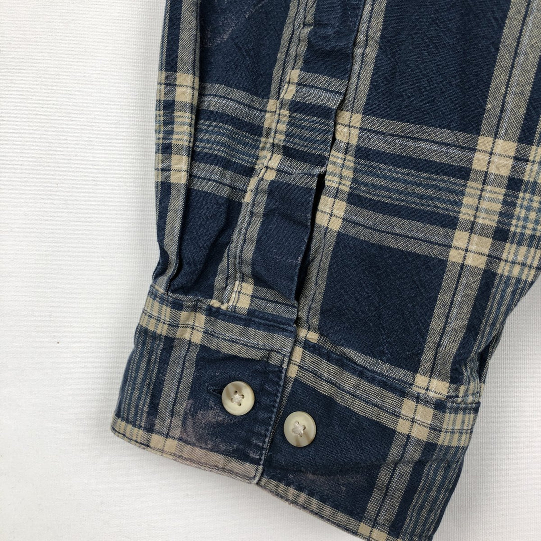 90s-00'S L.L.Bean TRADITIONAI FIT Long-Sleeve Cotton Check Shirt, Men's Size XL (Equivalent), Vintage cotton navy blue type Vintage Second Hand