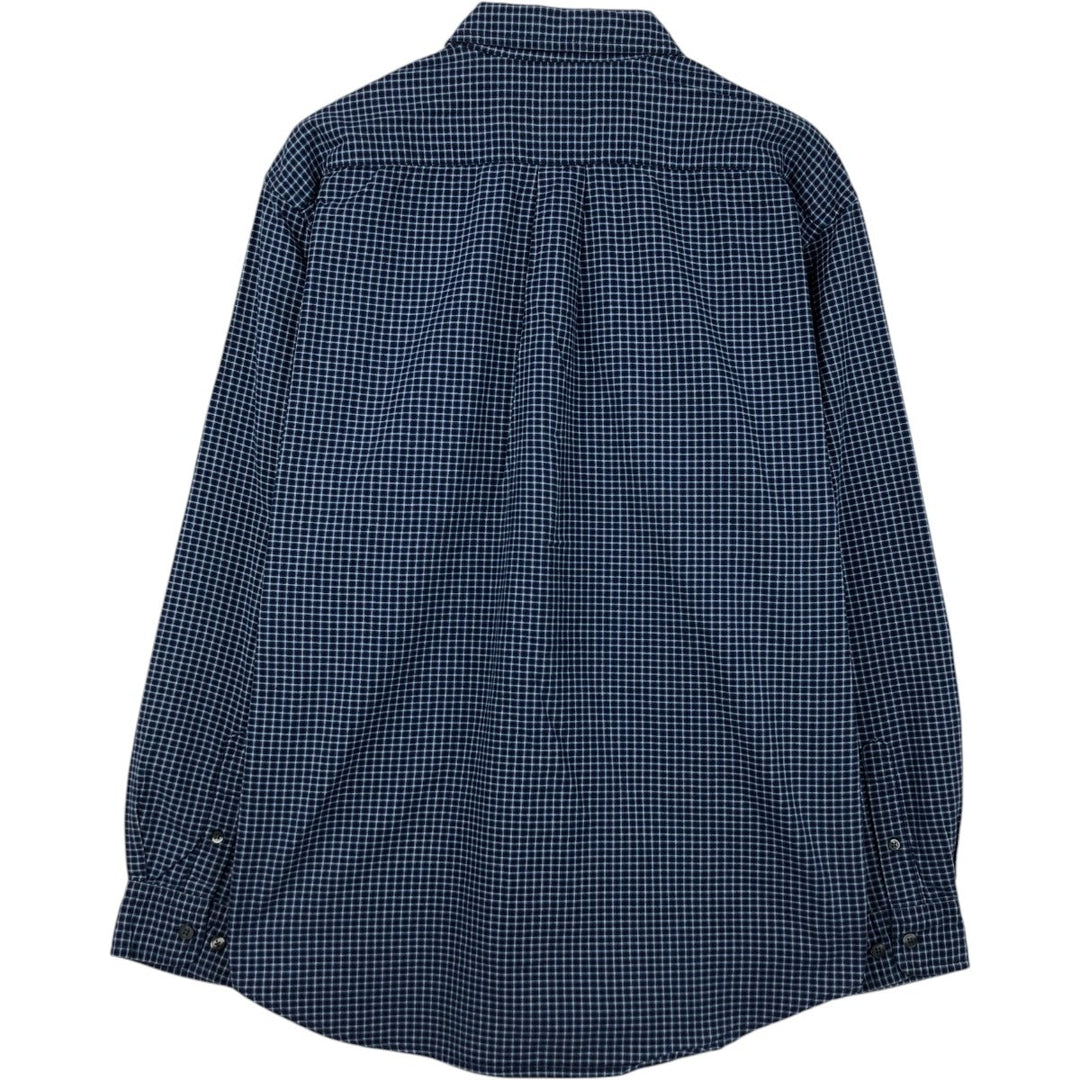 Eddie Bauer Long Sleeve Button-Down Check Shirt, Men's Size L cotton navy blue type Vintage Second Hand