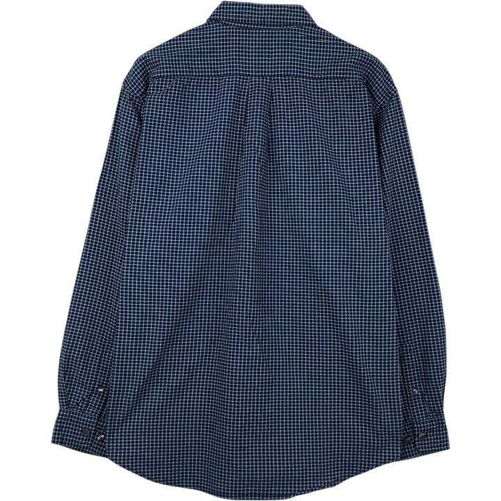 Eddie Bauer Long Sleeve Button-Down Check Shirt, Men's Size L cotton navy blue type Vintage Second Hand
