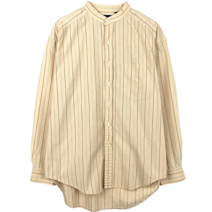 90'S GAP Old Gap Stand Collar Long Sleeve Striped Shirt, Made in Canada, Men's Size L (approx.), Vintage cotton Beige type Vintage Second Hand