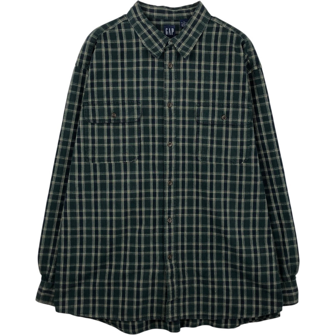 90'S GAP Vintage Long Sleeve Cotton Check Shirt, Men's XL cotton navy blue type Vintage Second Hand