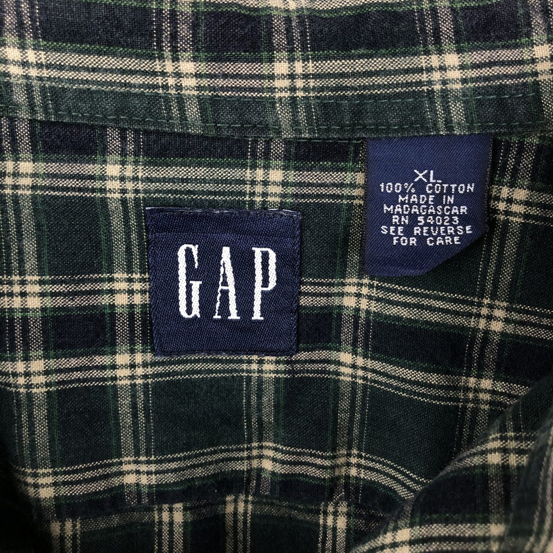 90'S GAP Vintage Long Sleeve Cotton Check Shirt, Men's XL cotton navy blue type Vintage Second Hand