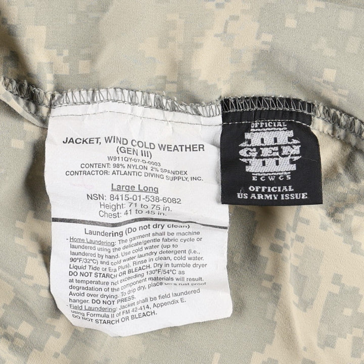 2000'S US Military Issue ACU Digital Camo ECWCS GEN3 LEVEL4 Military Softshell Jacket, Made in USA, Large Long (Men's L equivalent) Nylon Beige type Vintage Second Hand