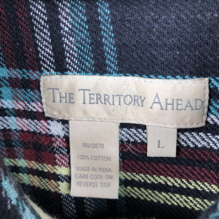 THE TERRITORY AHEAD Long-Sleeve Flannel Check Shirt, Men's Size L (approx.) cotton Charcoal Vintage Second Hand
