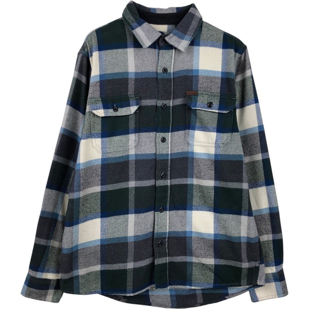 ORVIS Long Sleeve Heavy Flannel Check Shirt, Men's Size M cotton Khaki type Vintage Second Hand