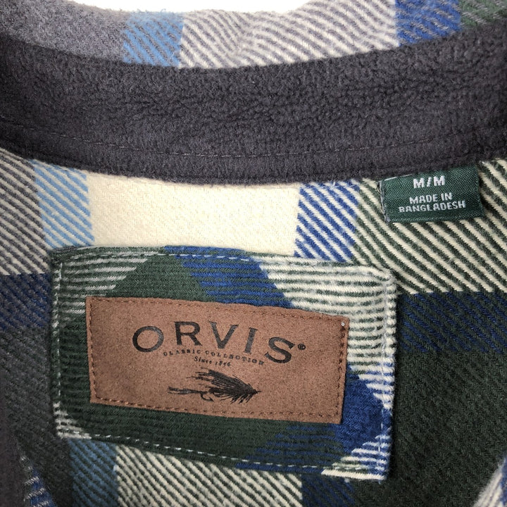 ORVIS Long Sleeve Heavy Flannel Check Shirt, Men's Size M cotton Khaki type Vintage Second Hand