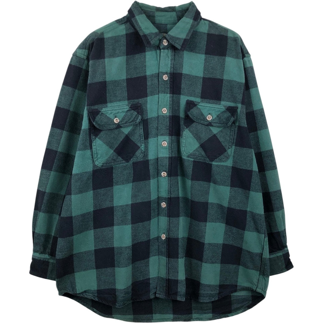 FIELD and STREAM Buffalo Check Long Sleeve Heavy Flannel Check Shirt, Men's Size L cotton green type Vintage Second Hand