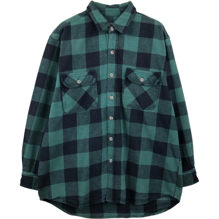 FIELD and STREAM Buffalo Check Long Sleeve Heavy Flannel Check Shirt, Men's Size L cotton green type Vintage Second Hand