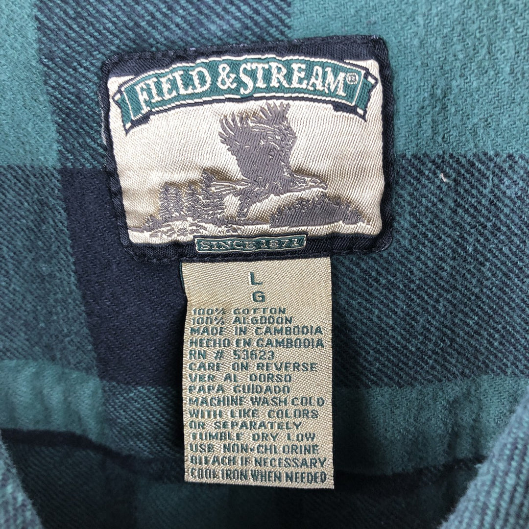 FIELD and STREAM Buffalo Check Long Sleeve Heavy Flannel Check Shirt, Men's Size L cotton green type Vintage Second Hand