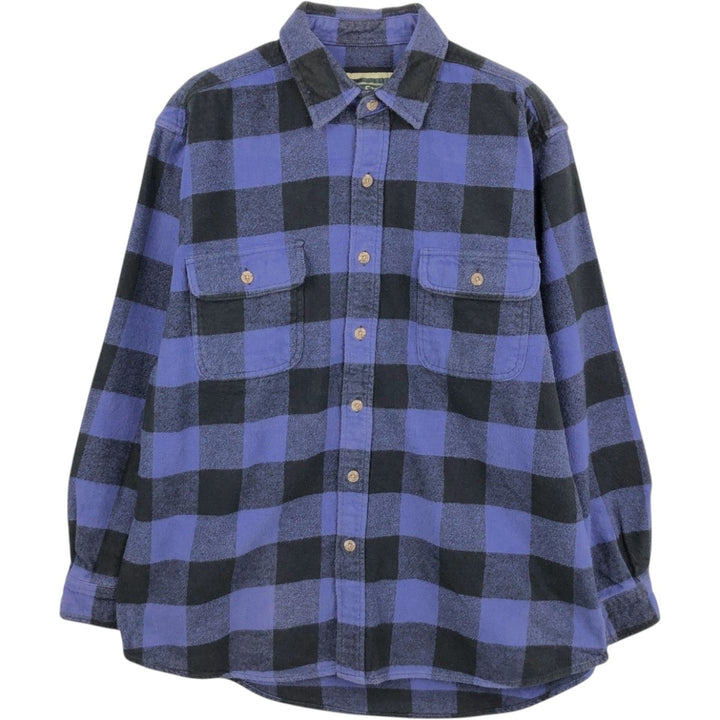 FIELD&STREAM Buffalo Check Long-Sleeve Heavy Flannel Check Shirt (Men's Size L) cotton blue type Vintage Second Hand
