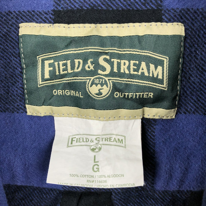 FIELD&STREAM Buffalo Check Long-Sleeve Heavy Flannel Check Shirt (Men's Size L) cotton blue type Vintage Second Hand