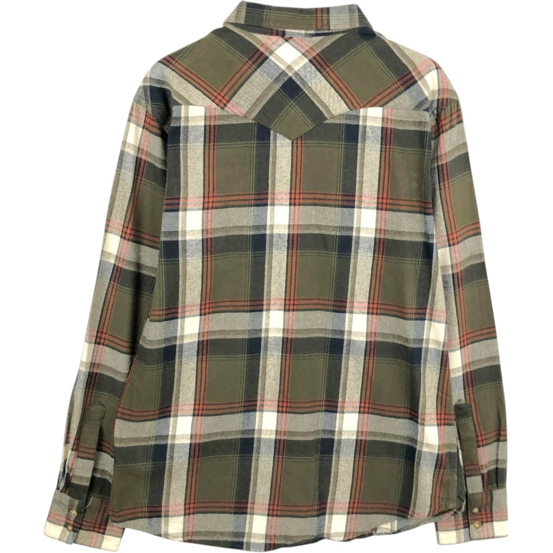 Levi's long-sleeved Western flannel check shirt, men's size L (approx.) cotton Khaki type Vintage Second Hand