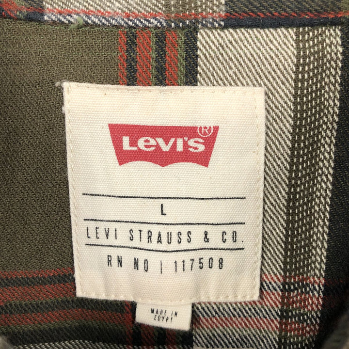 Levi's long-sleeved Western flannel check shirt, men's size L (approx.) cotton Khaki type Vintage Second Hand