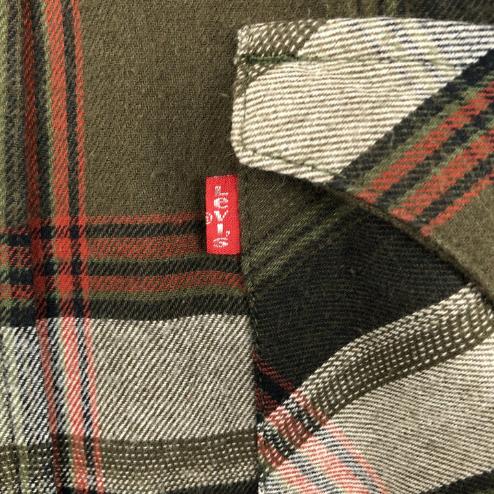 Levi's long-sleeved Western flannel check shirt, men's size L (approx.) cotton Khaki type Vintage Second Hand