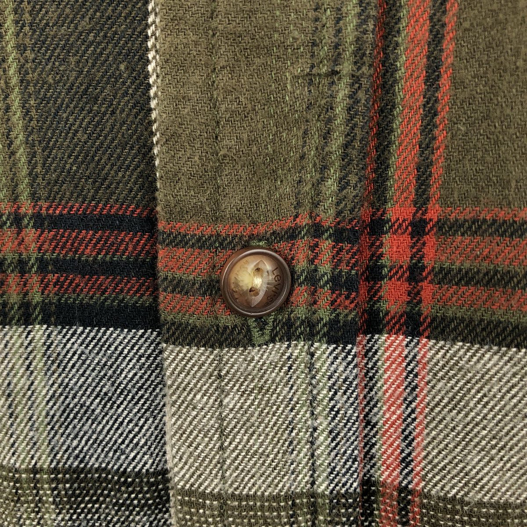 Levi's long-sleeved Western flannel check shirt, men's size L (approx.) cotton Khaki type Vintage Second Hand