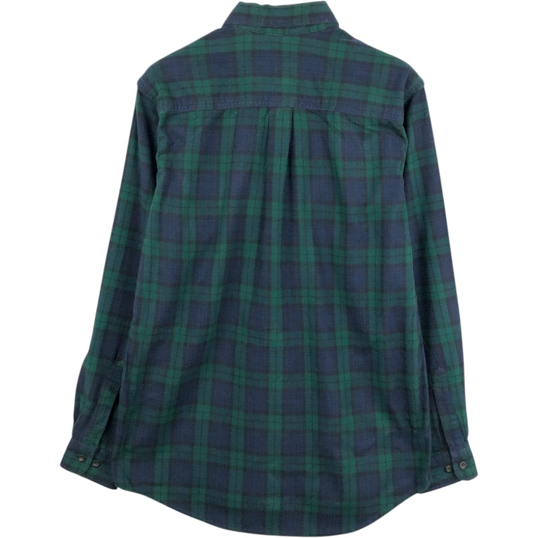 LLBean Blackwatch Check Long-Sleeve Button-Down Flannel Check Shirt, Men's Size S (approx.) cotton navy blue type Vintage Second Hand