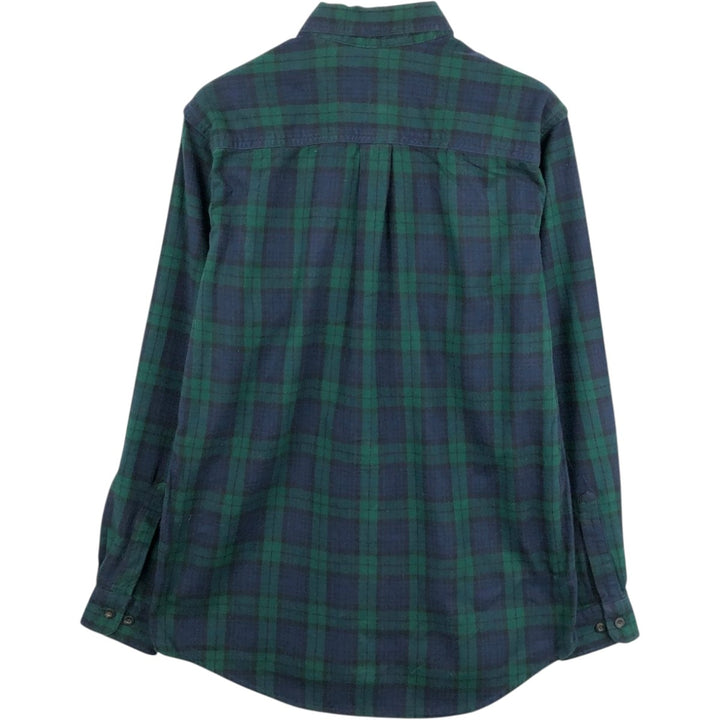 LLBean Blackwatch Check Long-Sleeve Button-Down Flannel Check Shirt, Men's Size S (approx.) cotton navy blue type Vintage Second Hand