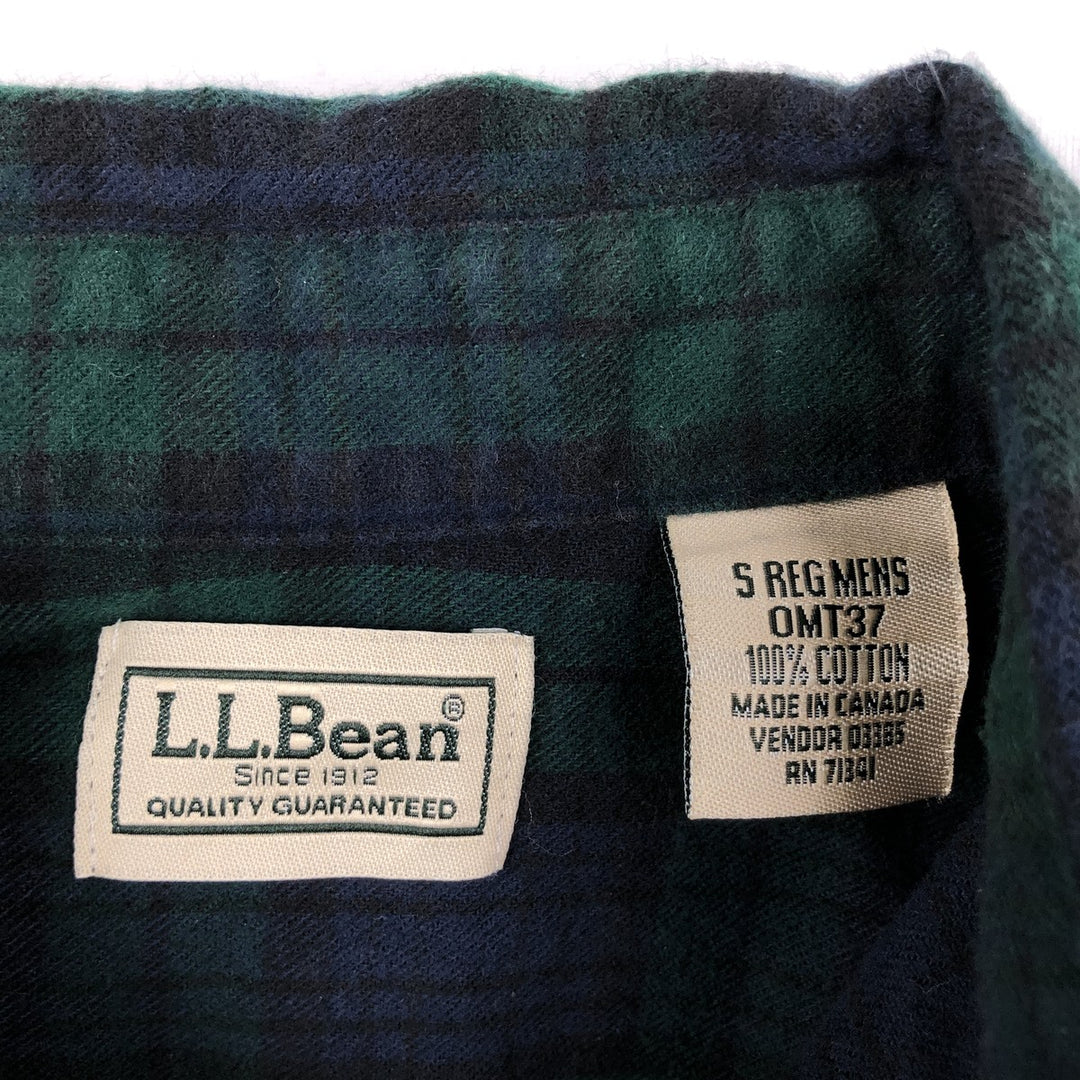 LLBean Blackwatch Check Long-Sleeve Button-Down Flannel Check Shirt, Men's Size S (approx.) cotton navy blue type Vintage Second Hand