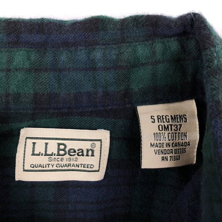 LLBean Blackwatch Check Long-Sleeve Button-Down Flannel Check Shirt, Men's Size S (approx.) cotton navy blue type Vintage Second Hand