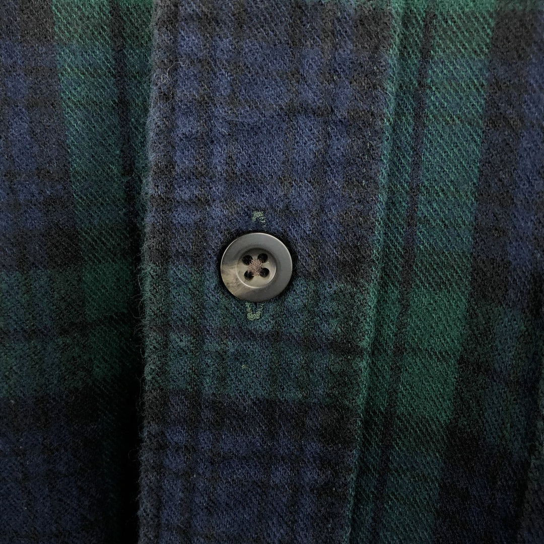 LLBean Blackwatch Check Long-Sleeve Button-Down Flannel Check Shirt, Men's Size S (approx.) cotton navy blue type Vintage Second Hand