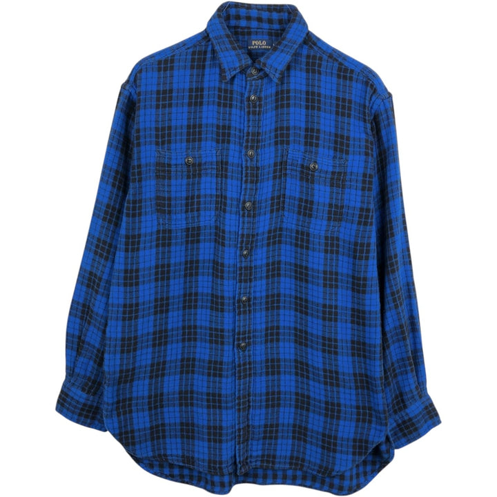 Ralph Lauren POLO RALPH LAUREN long-sleeved flannel check shirt, men's size L cotton blue type Vintage Second Hand