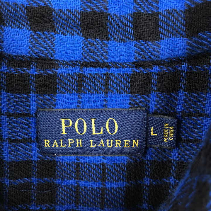 Ralph Lauren POLO RALPH LAUREN long-sleeved flannel check shirt, men's size L cotton blue type Vintage Second Hand
