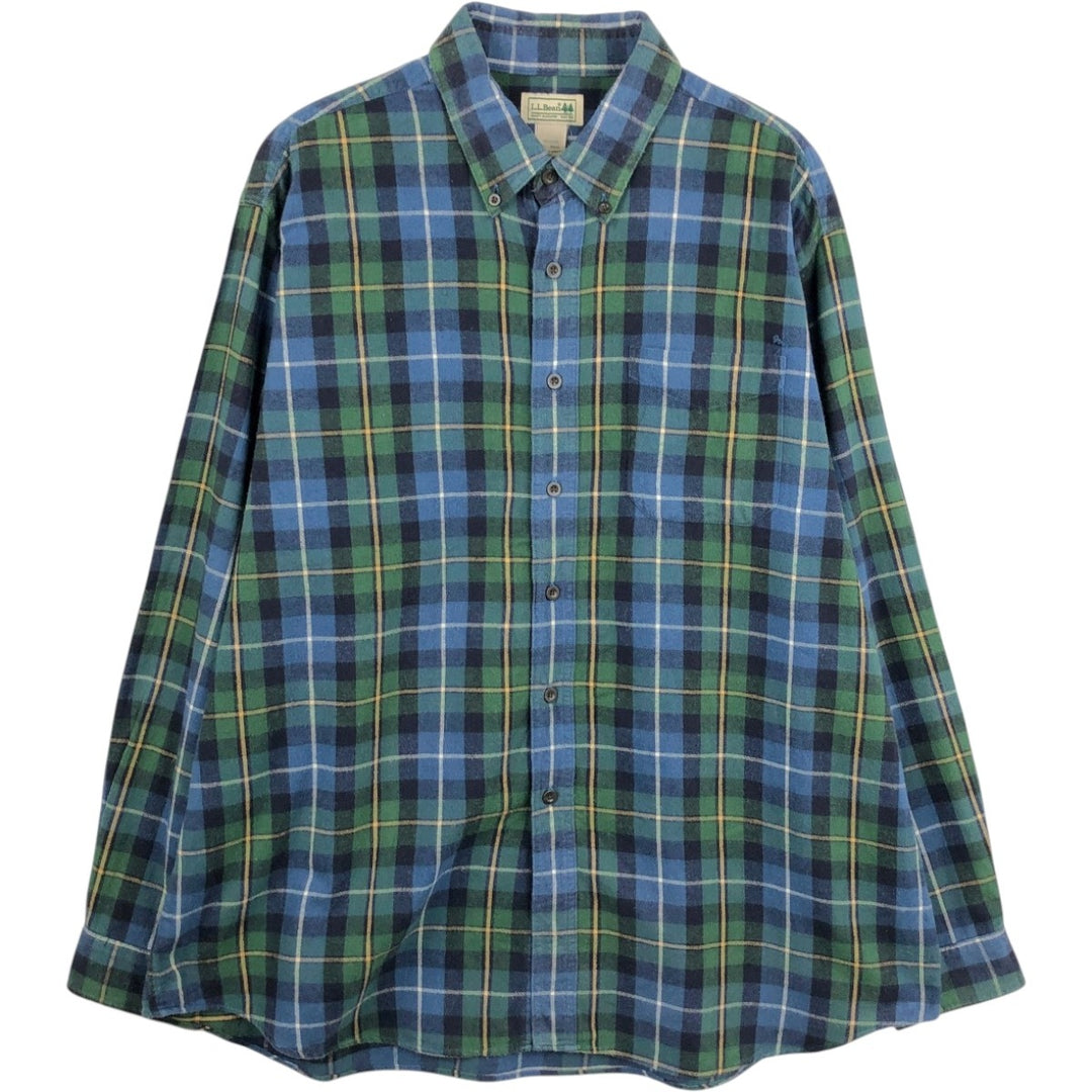 LLBean Long Sleeve Button Down Flannel Check Shirt Men's XL cotton green type Vintage Second Hand