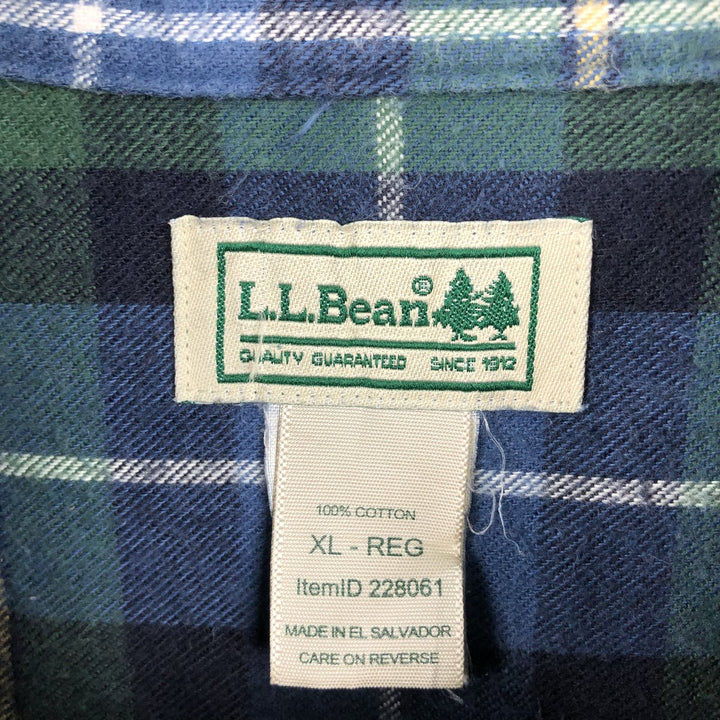 LLBean Long Sleeve Button Down Flannel Check Shirt Men's XL cotton green type Vintage Second Hand
