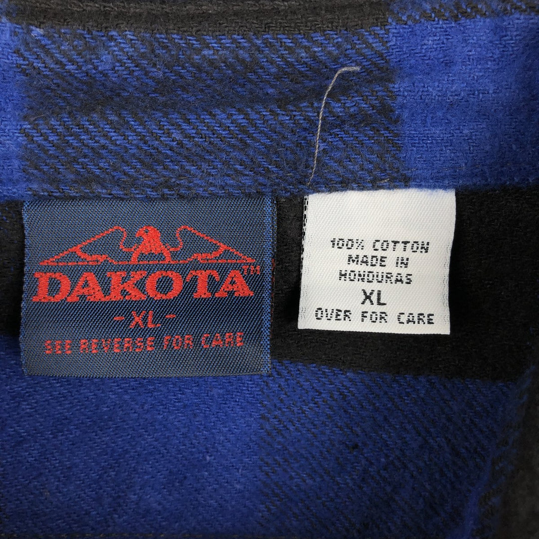 90'S Dakota Buffalo Check Long-Sleeve Flannel Check Shirt, Men's Size XL (Equivalent), Vintage cotton blue type Vintage Second Hand