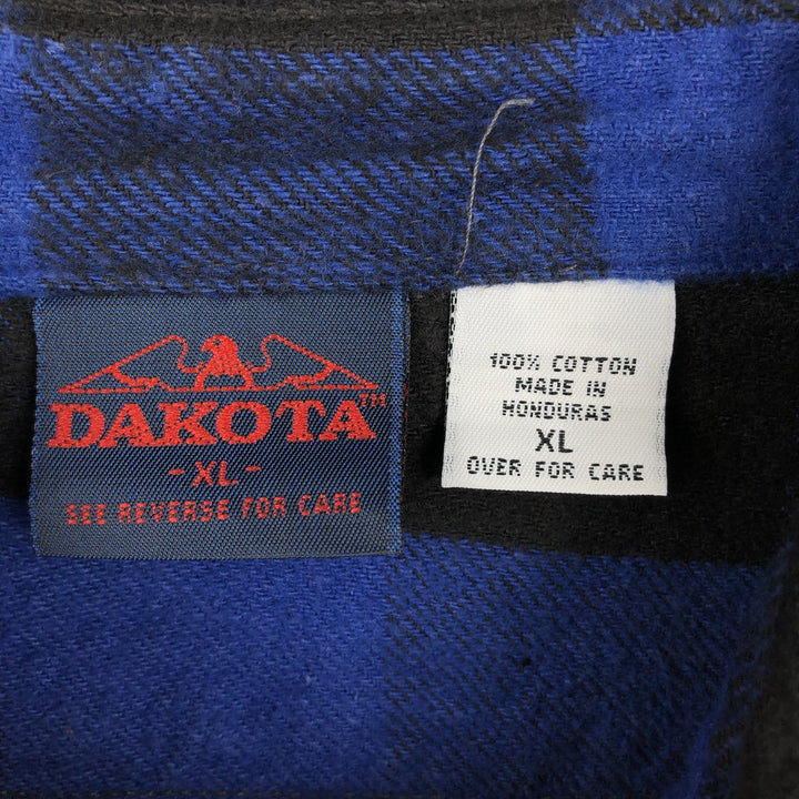 90'S Dakota Buffalo Check Long-Sleeve Flannel Check Shirt, Men's Size XL (Equivalent), Vintage cotton blue type Vintage Second Hand