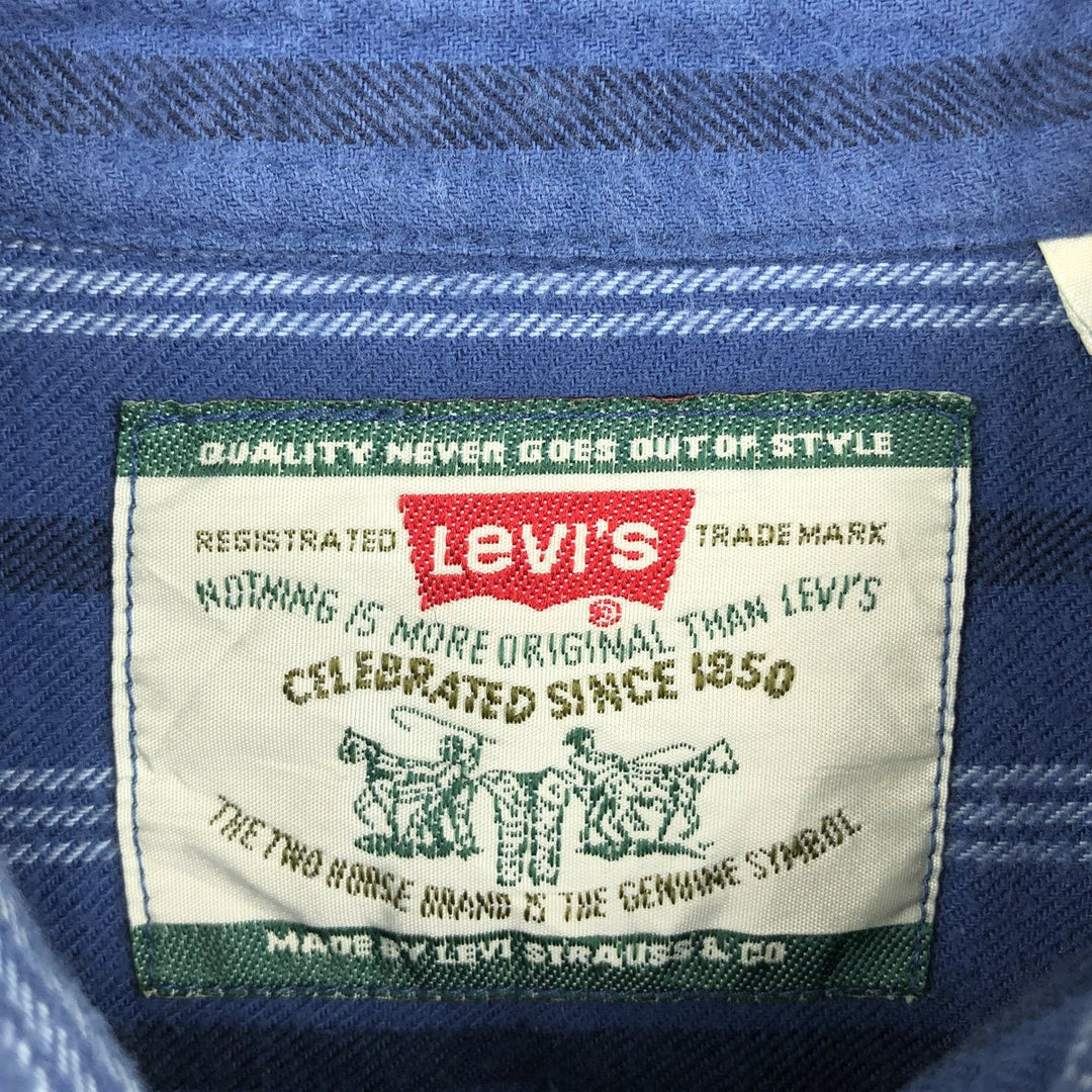 90'S Levi's Stripe Pattern Multi-Striped Long-Sleeve Flannel Shirt, Men's Size XL (Equivalent), Vintage cotton blue type Vintage Second Hand