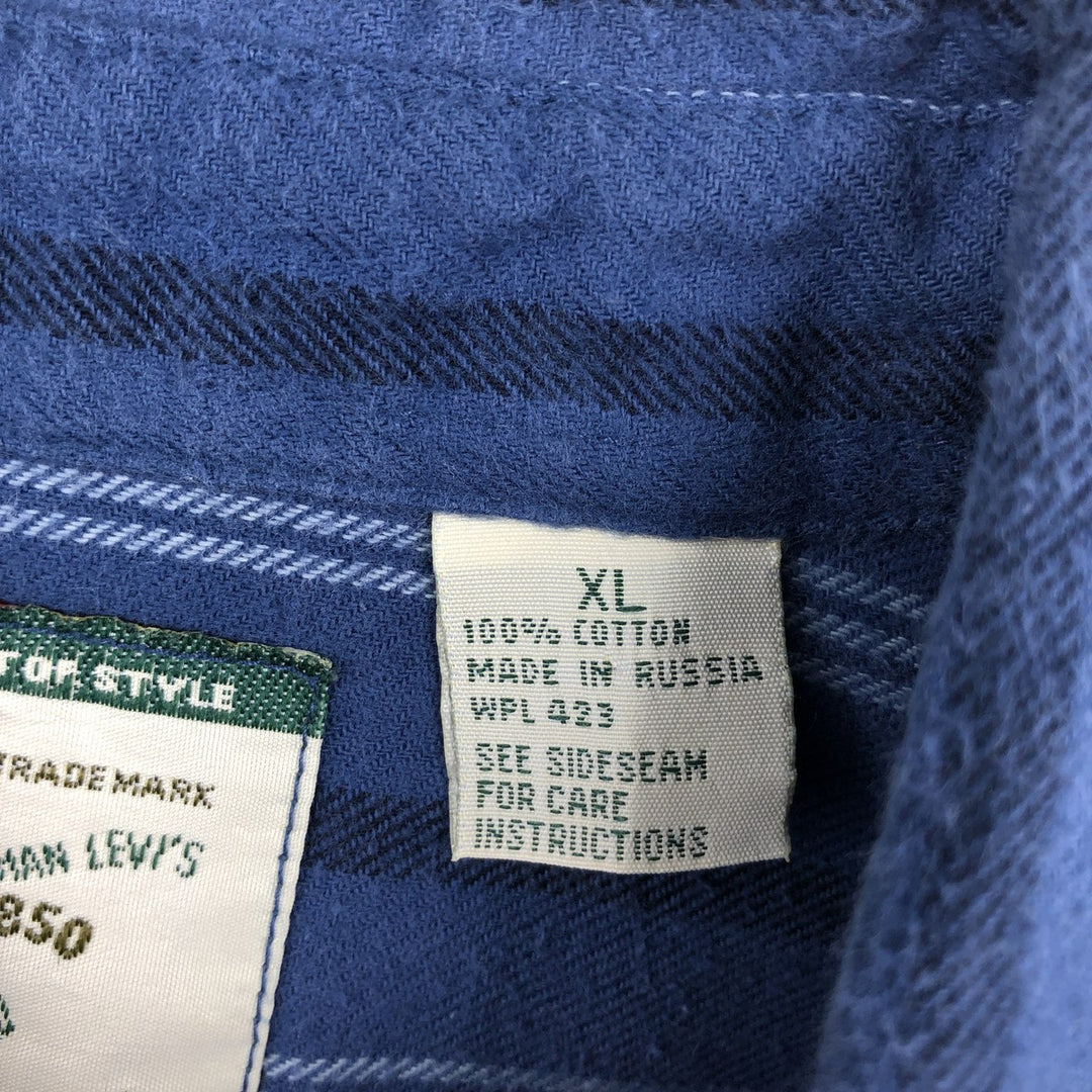 90'S Levi's Stripe Pattern Multi-Striped Long-Sleeve Flannel Shirt, Men's Size XL (Equivalent), Vintage cotton blue type Vintage Second Hand